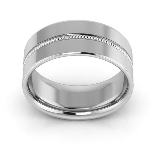 10K White Gold 8mm milgrain grooved design comfort fit wedding band - DELLAFORA