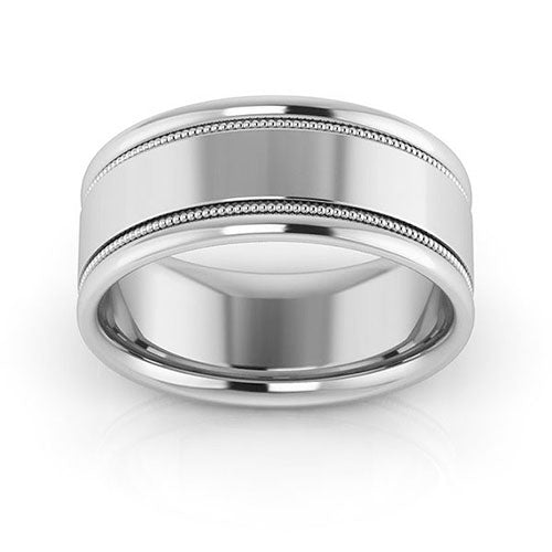 10K White Gold 8mm milgrain raised edge design comfort fit wedding band - DELLAFORA