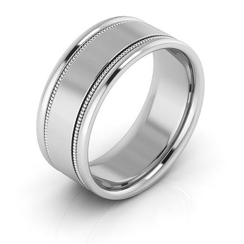 10K White Gold 8mm milgrain raised edge design comfort fit wedding band - DELLAFORA