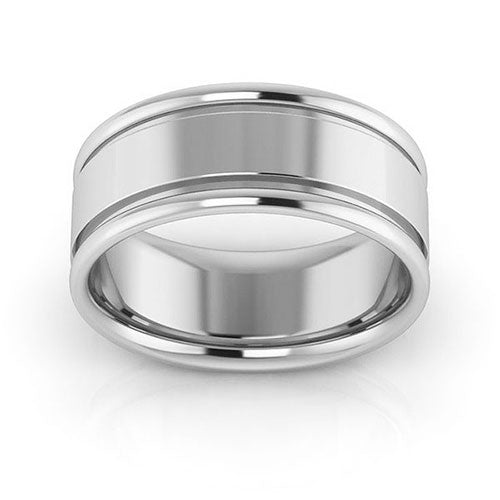 10K White Gold 8mm raised edge design comfort fit wedding band - DELLAFORA