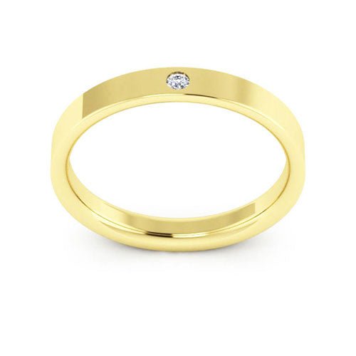 10K Yellow Gold 3mm flat comfort fit diamond wedding band - DELLAFORA