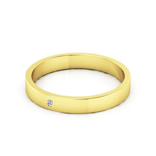 10K Yellow Gold 3mm flat diamond wedding band - DELLAFORA