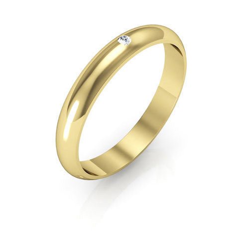 10K Yellow Gold 3mm half round diamond wedding band - DELLAFORA