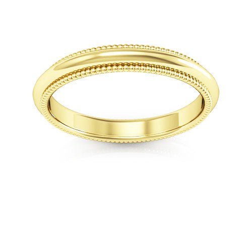 10K Yellow Gold 3mm milgrain comfort fit wedding band - DELLAFORA