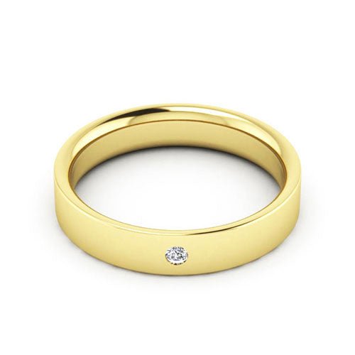 10K Yellow Gold 4mm flat comfort fit diamond wedding band - DELLAFORA