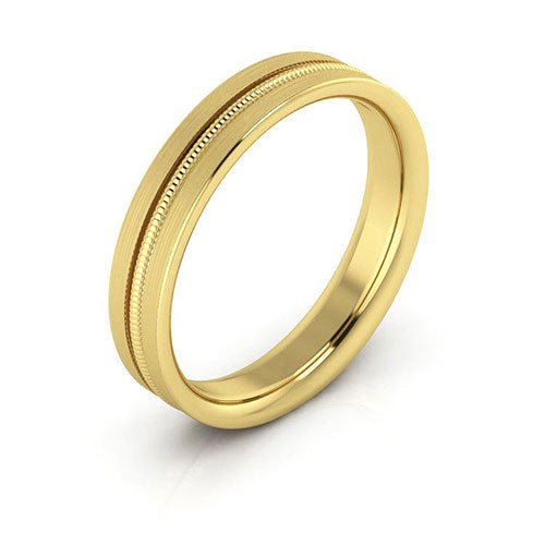 10K Yellow Gold 4mm milgrain grooved design brushed comfort fit wedding band - DELLAFORA