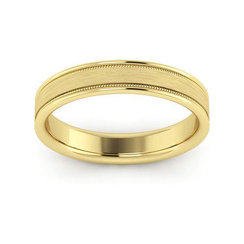 10K Yellow Gold 4mm milgrain raised edge design brushed center comfort fit wedding band - DELLAFORA