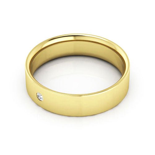 10K Yellow Gold 5mm flat comfort fit diamond wedding band - DELLAFORA