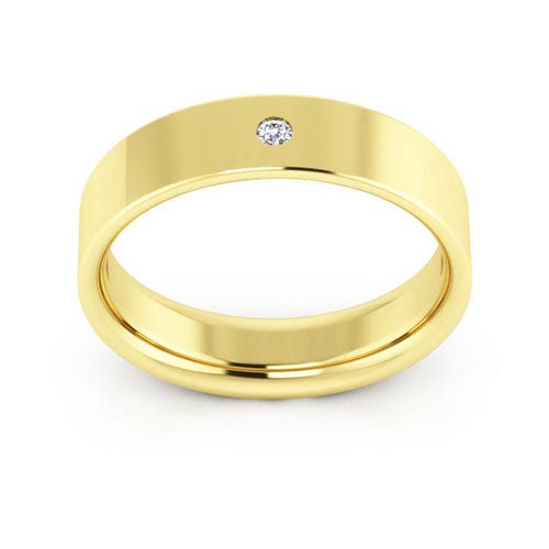 10K Yellow Gold 5mm flat comfort fit diamond wedding band - DELLAFORA