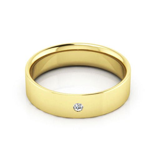 10K Yellow Gold 5mm flat comfort fit diamond wedding band - DELLAFORA