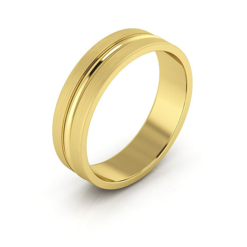 10K Yellow Gold 5mm grooved design brushed wedding band - DELLAFORA
