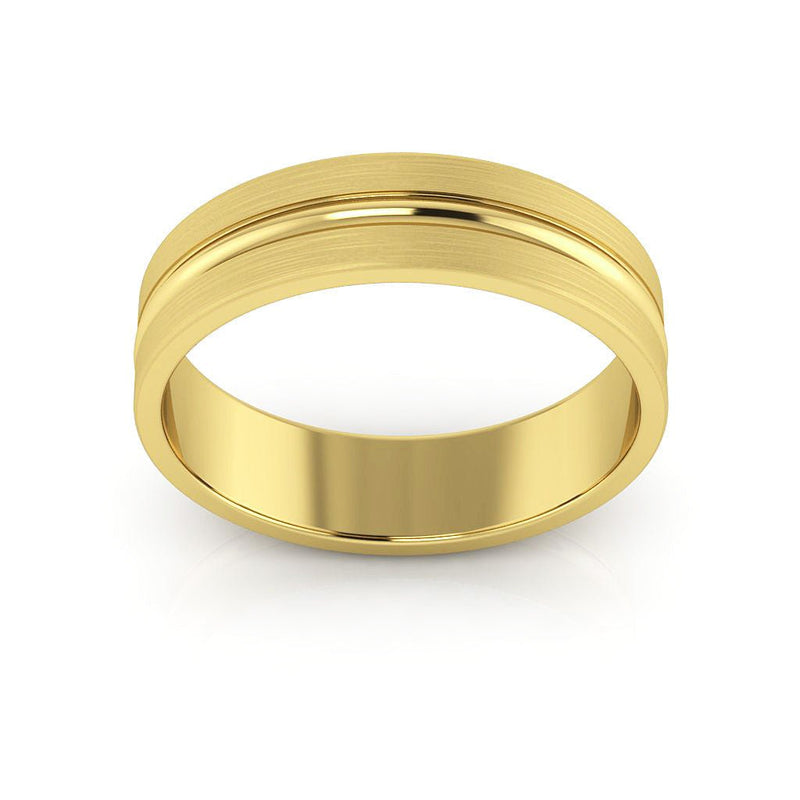 10K Yellow Gold 5mm grooved design brushed wedding band - DELLAFORA