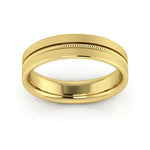 10K Yellow Gold 5mm milgrain grooved design brushed comfort fit wedding band - DELLAFORA