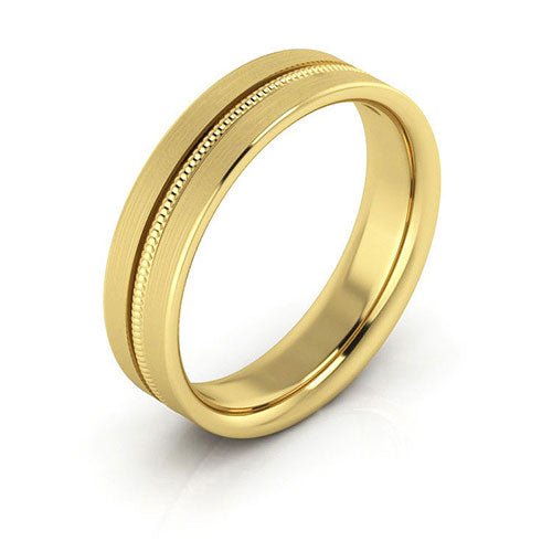10K Yellow Gold 5mm milgrain grooved design brushed comfort fit wedding band - DELLAFORA