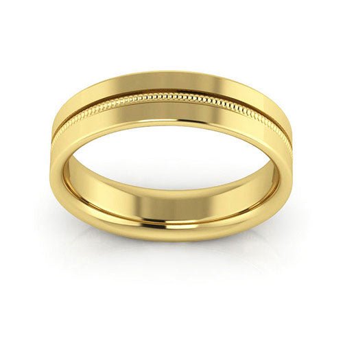 10K Yellow Gold 5mm milgrain grooved design comfort fit wedding band - DELLAFORA