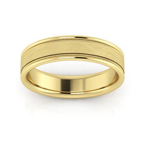 10K Yellow Gold 5mm milgrain raised edge design brushed center comfort fit wedding band - DELLAFORA