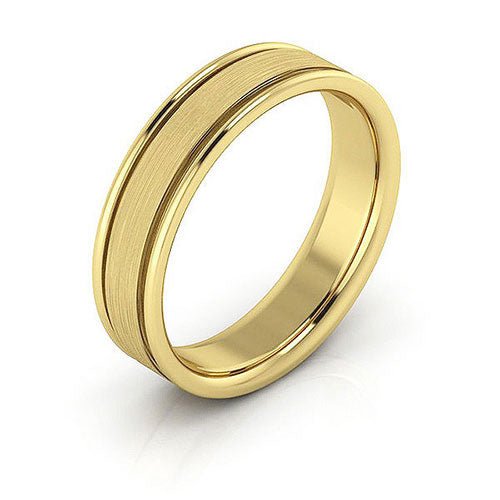 10K Yellow Gold 5mm raised edge design brushed center comfort fit wedding band - DELLAFORA