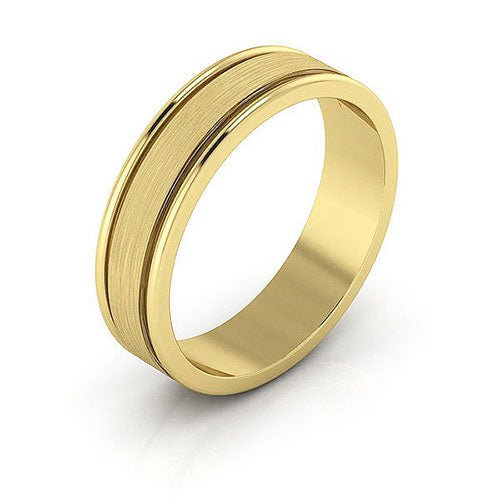 10K Yellow Gold 5mm raised edge design brushed center wedding band - DELLAFORA