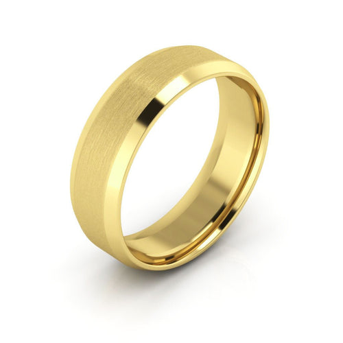10K Yellow Gold 6mm beveled edge satin center comfort fit wedding band - DELLAFORA