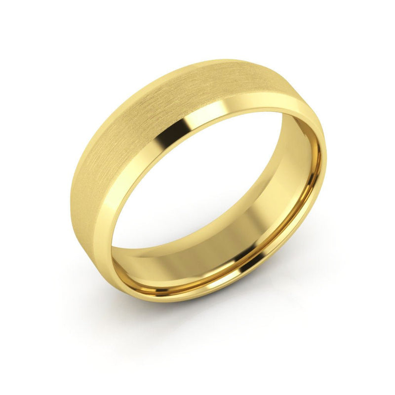 10K Yellow Gold 6mm beveled edge satin center comfort fit wedding band - DELLAFORA