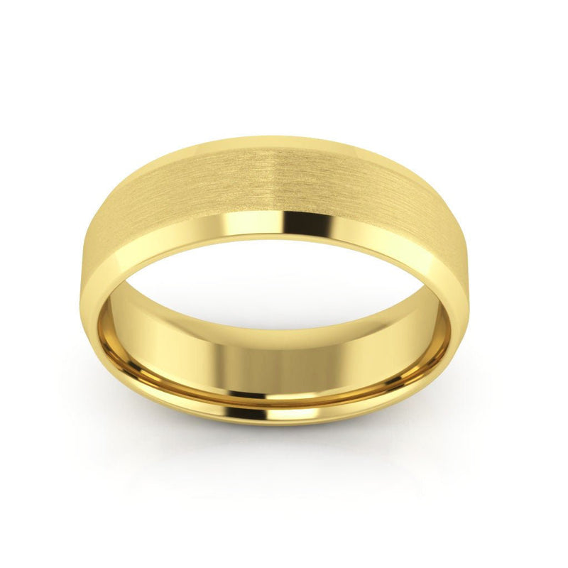 10K Yellow Gold 6mm beveled edge satin center comfort fit wedding band - DELLAFORA
