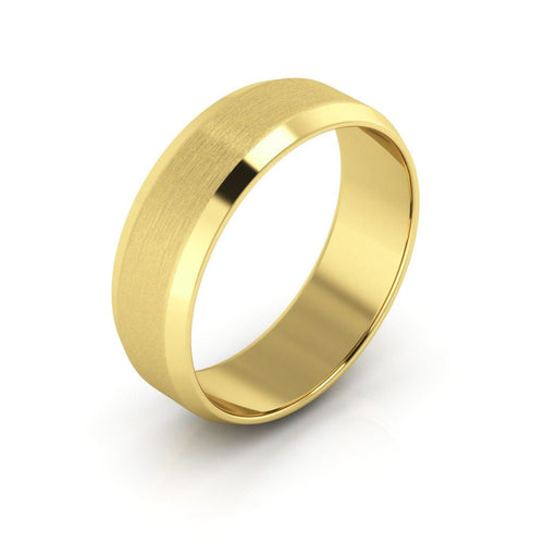 10K Yellow Gold 6mm beveled edge satin center wedding band - DELLAFORA