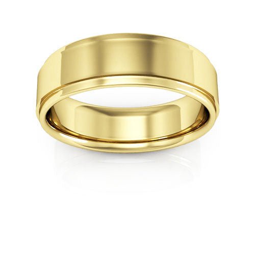 10K Yellow Gold 6mm flat edge design comfort fit wedding band - DELLAFORA