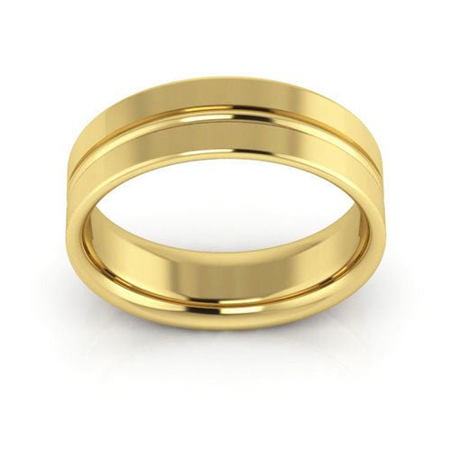 10K Yellow Gold 6mm grooved design comfort fit wedding band - DELLAFORA