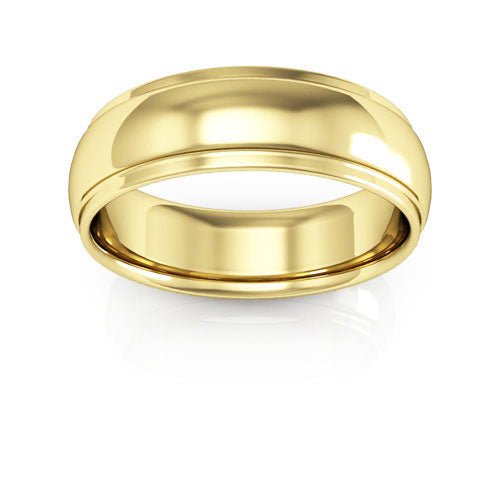10K Yellow Gold 6mm half round edge design comfort fit wedding band - DELLAFORA