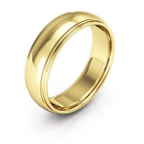 10K Yellow Gold 6mm half round edge design comfort fit wedding band - DELLAFORA