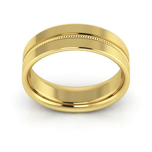 10K Yellow Gold 6mm milgrain grooved design comfort fit wedding band - DELLAFORA
