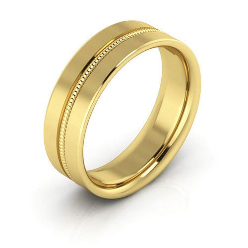 10K Yellow Gold 6mm milgrain grooved design comfort fit wedding band - DELLAFORA