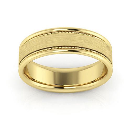10K Yellow Gold 6mm milgrain raised edge design brushed center comfort fit wedding band - DELLAFORA