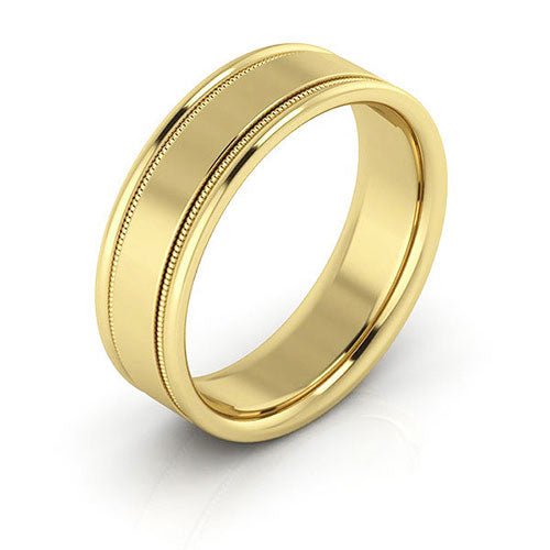 10K Yellow Gold 6mm milgrain raised edge design comfort fit wedding band - DELLAFORA