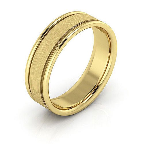 10K Yellow Gold 6mm raised edge design brushed center comfort fit wedding band - DELLAFORA