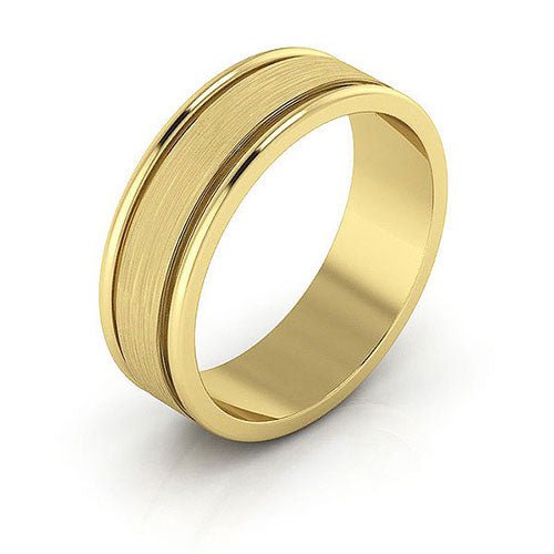 10K Yellow Gold 6mm raised edge design brushed center wedding band - DELLAFORA