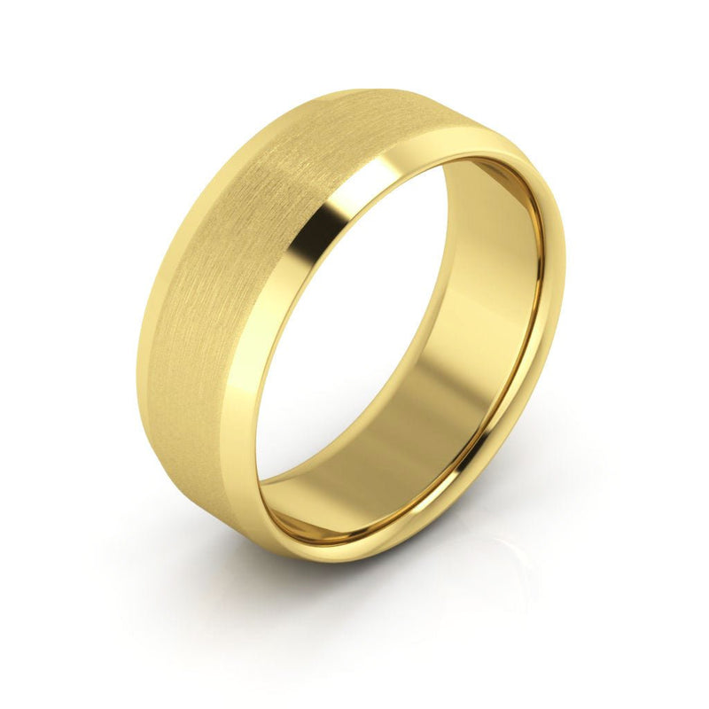 10K Yellow Gold 7mm beveled edge satin center comfort fit wedding band - DELLAFORA