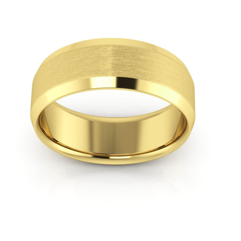10K Yellow Gold 7mm beveled edge satin center comfort fit wedding band - DELLAFORA