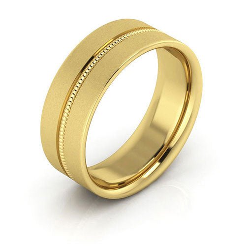 10K Yellow Gold 7mm milgrain grooved design brushed comfort fit wedding band - DELLAFORA