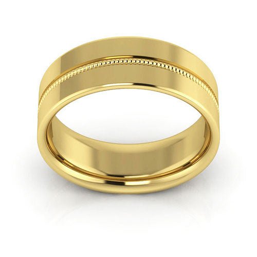 10K Yellow Gold 7mm milgrain grooved design comfort fit wedding band - DELLAFORA