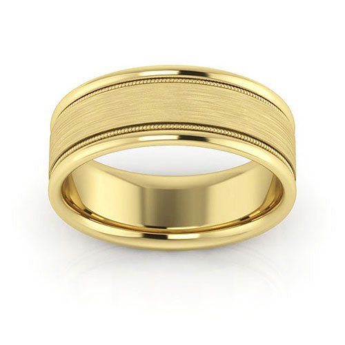 10K Yellow Gold 7mm milgrain raised edge design brushed center comfort fit wedding band - DELLAFORA