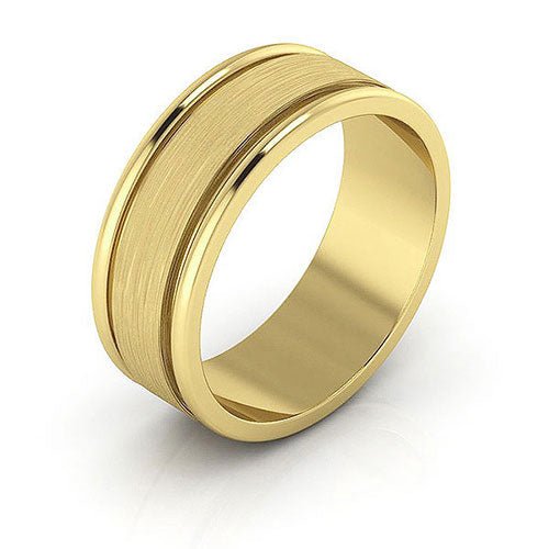 10K Yellow Gold 7mm raised edge design brushed center wedding band - DELLAFORA