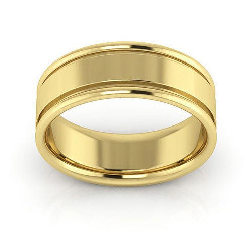 10K Yellow Gold 7mm raised edge design comfort fit wedding band - DELLAFORA