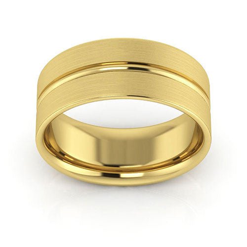 10K Yellow Gold 8mm grooved design brushed comfort fit wedding band - DELLAFORA
