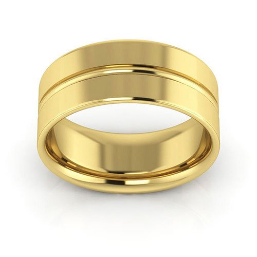 10K Yellow Gold 8mm grooved design comfort fit wedding band - DELLAFORA
