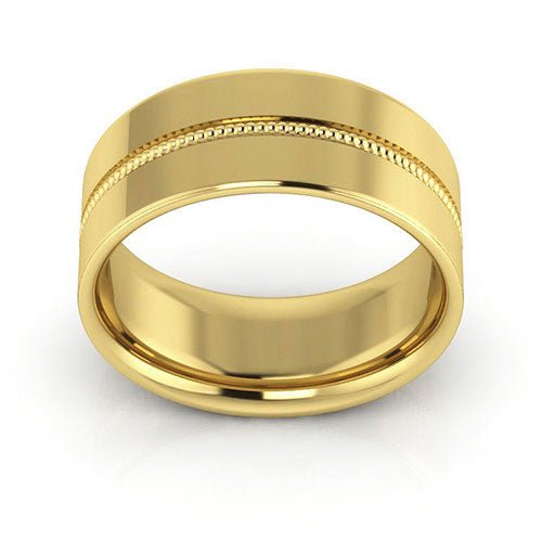 10K Yellow Gold 8mm milgrain grooved design comfort fit wedding band - DELLAFORA