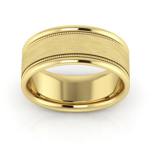 10K Yellow Gold 8mm milgrain raised edge design brushed center comfort fit wedding band - DELLAFORA