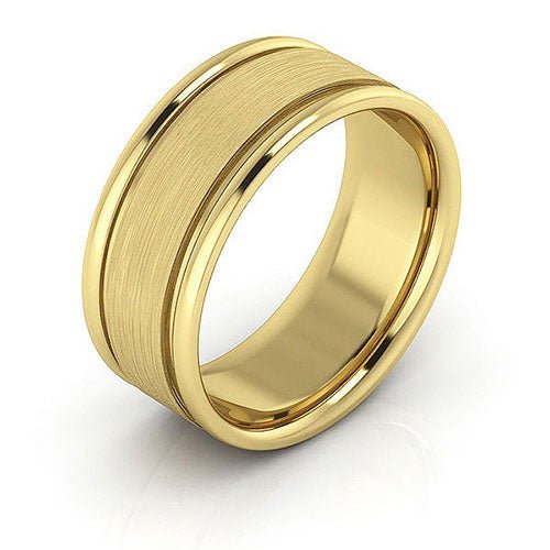 10K Yellow Gold 8mm raised edge design brushed center comfort fit wedding band - DELLAFORA