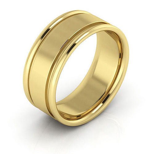 10K Yellow Gold 8mm raised edge design comfort fit wedding band - DELLAFORA