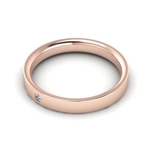 14K Rose Gold 3mm flat comfort fit diamond wedding band - DELLAFORA